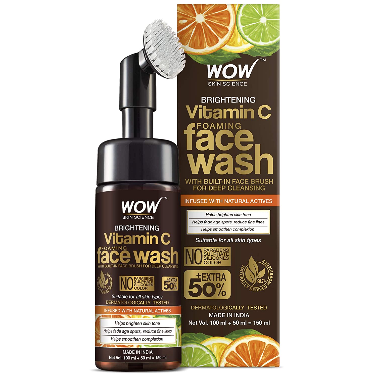 WOW Skin Science Brightening Vitamin C Foaming FaceWash | Built in Brush for Deep Cleansin