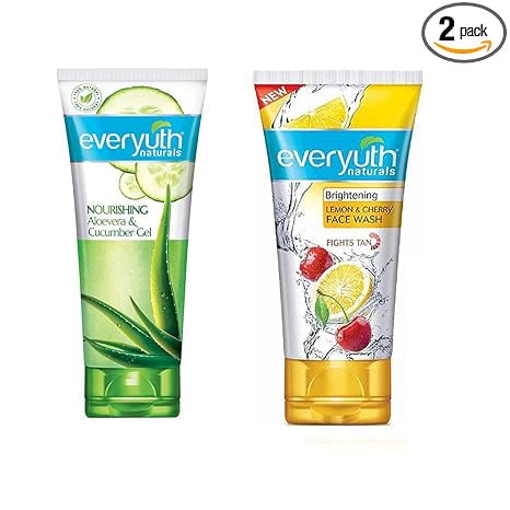 Everyuth Nourishing Aloe Vera & Cucumber Gel, 100gm and Lemon &Cherry, Oil Clear FaceWash,