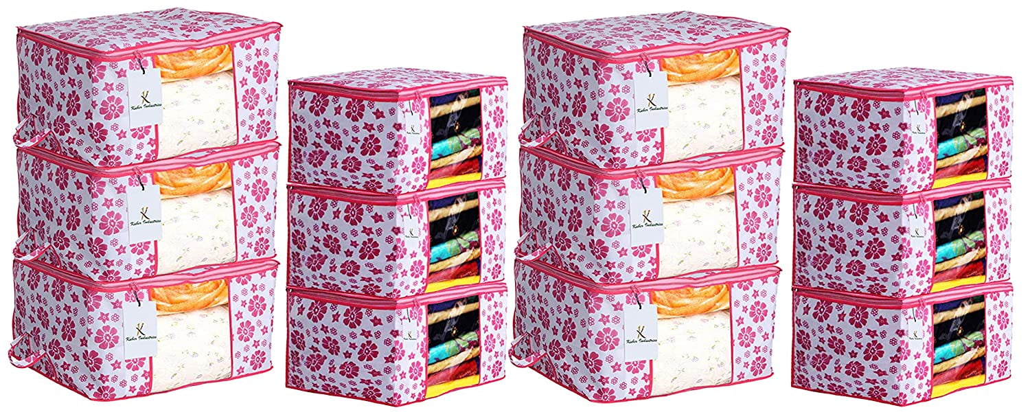 Kuber Industries Flower Printed Non Woven 6 Pieces Saree Cover and 6 Pieces Underbed Stora