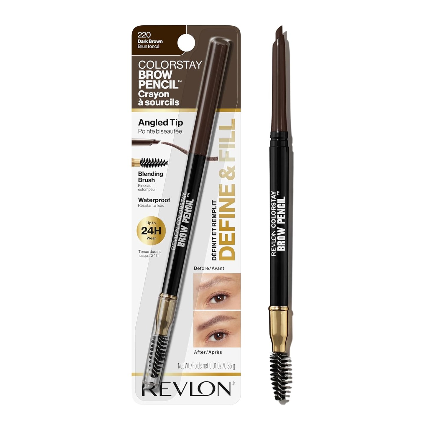 Revlon ColorStay Brow Pencil, Waterproof, 220 - Dark Brown, .012 oz