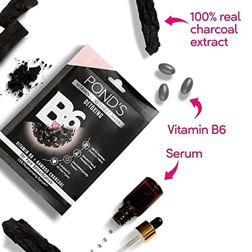Ponds Vitamin Duo Sheet Mask Detoxing Sheet Mask With Vitamin B6 100% Bamboo Charcoal(25ml)