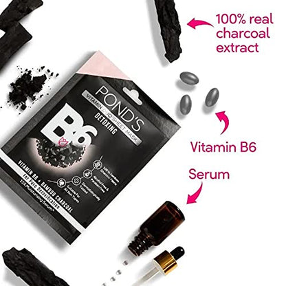 Ponds Vitamin Duo Sheet Mask Detoxing Sheet Mask With Vitamin B6 100% Bamboo Charcoal(25ml)