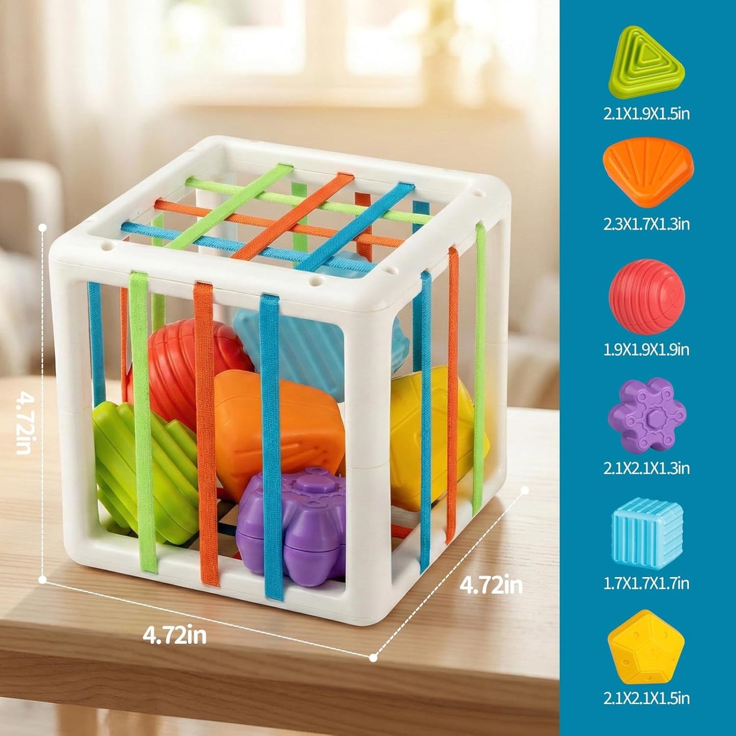 Montessori Toys for 1 Year Old, Cube & 6 Sensory Shape Blocks, Baby Toys 12-18 Months, Developmental Infant Birthday Gifts for Learning Toddler Age 1 2 3
