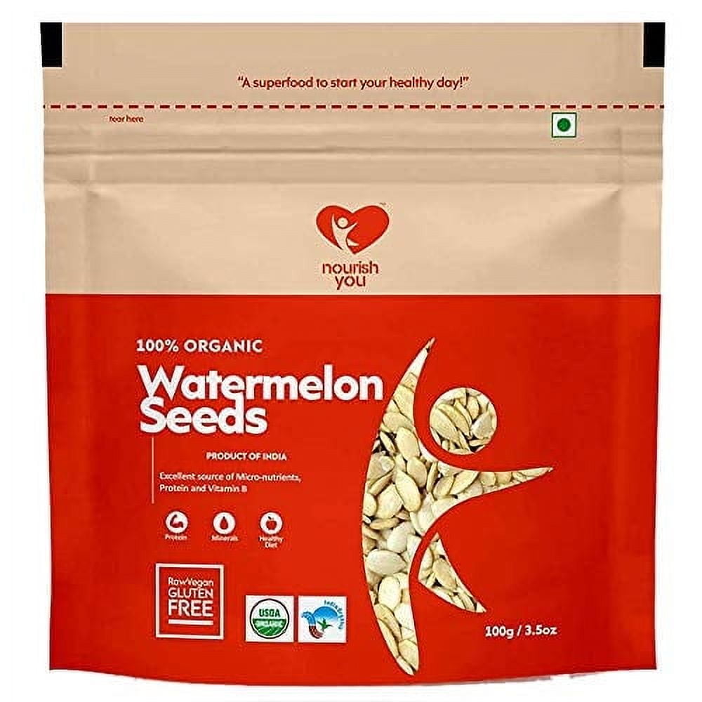 NOURISH YOU Organic Watermelon Seeds | Magaj Seeds Pack | Diet Food (Pack of 1 x100gm)