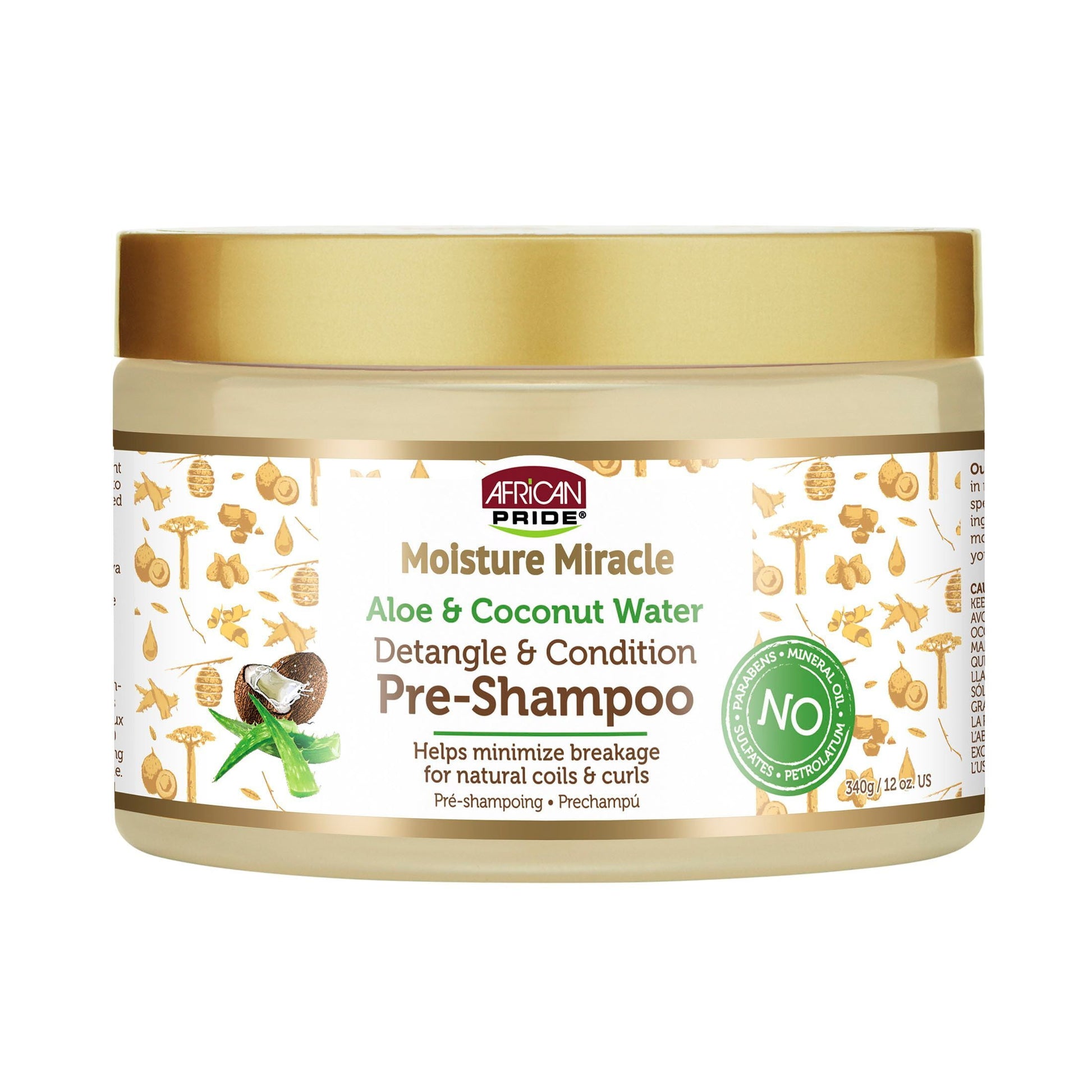 African Pride Aloe & Coconut Water Pre-Shampoo 12oz., Coily, Curly, Moisturizing, Unisex