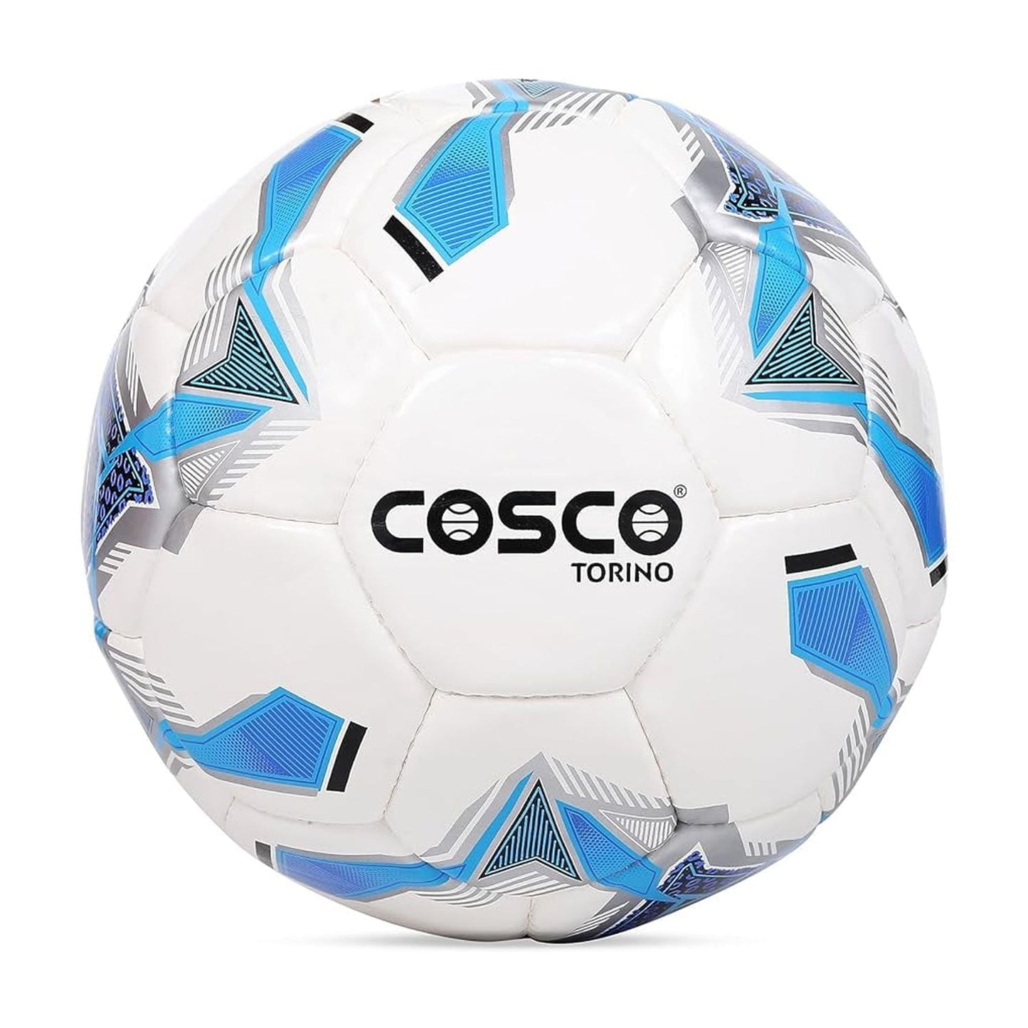 Cosco Torino Pvc Football, Size 5 | White & Blue | Pvc Hand Sewn Ball | High Shape Retenti