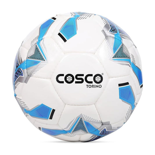 Cosco Torino Pvc Football, Size 5 | White & Blue | Pvc Hand Sewn Ball | High Shape Retenti