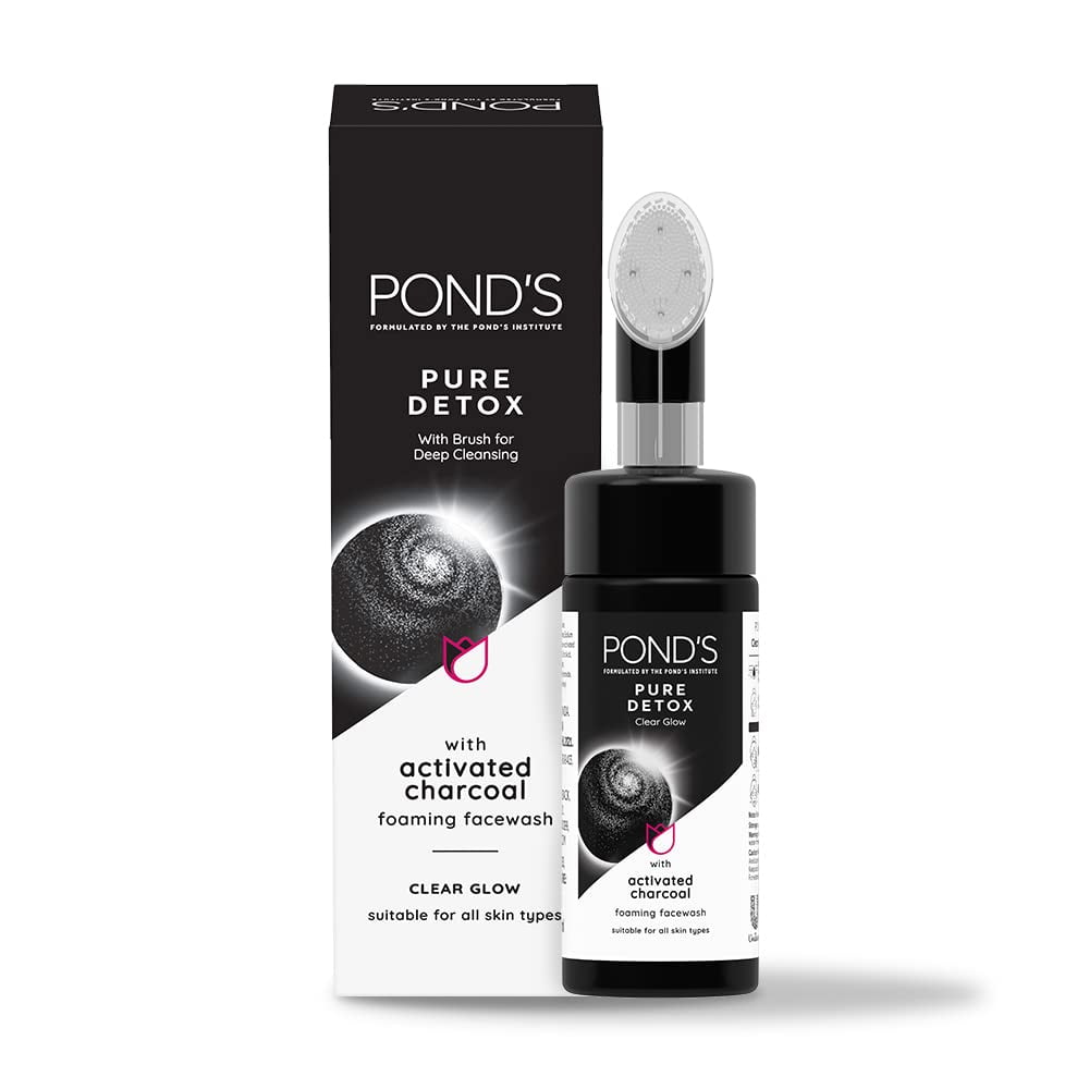 Pond's Pure Detox Foaming Brush Facewash for Clear Glow, Deep Clean - 150 ML
