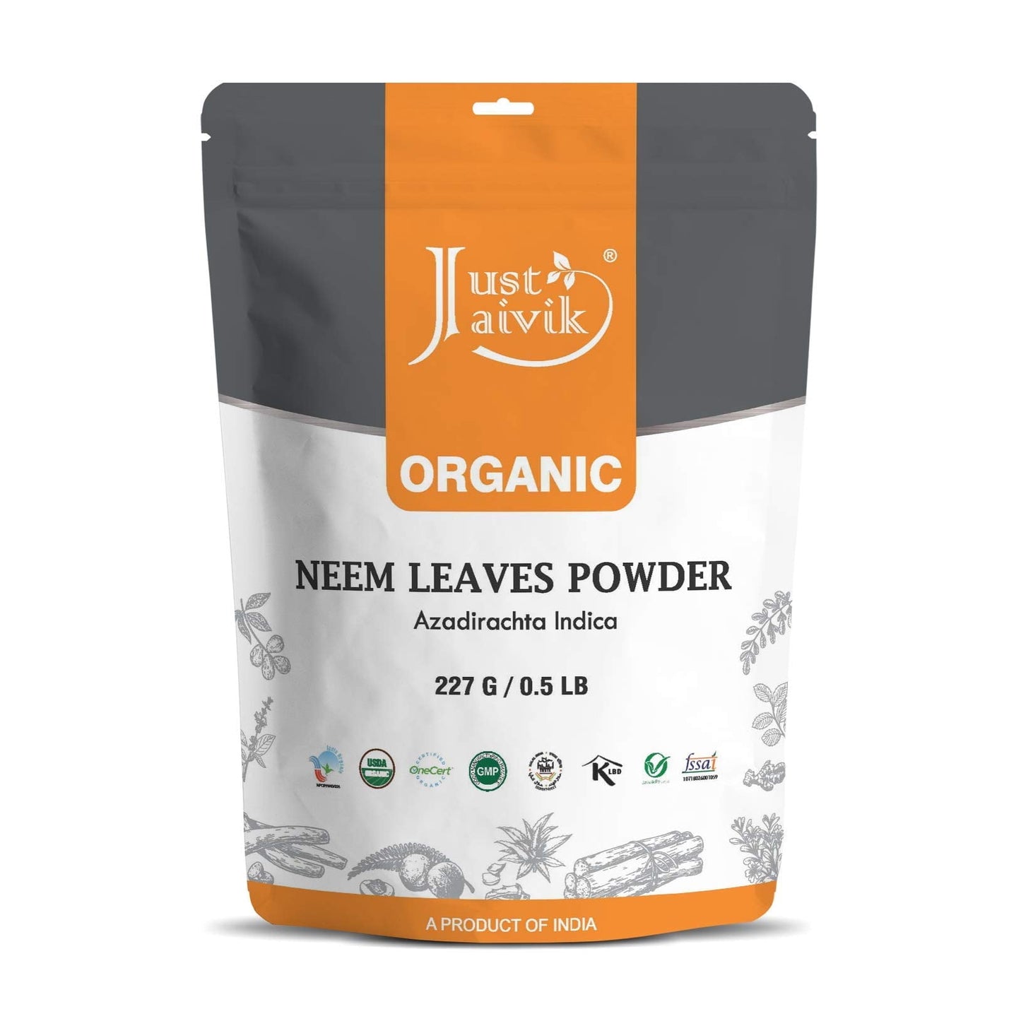 Just Jaivik 100% Organic Neem Leaves Powder - USDA Certified Organic, 227 GMS / 1/2 LB Pou