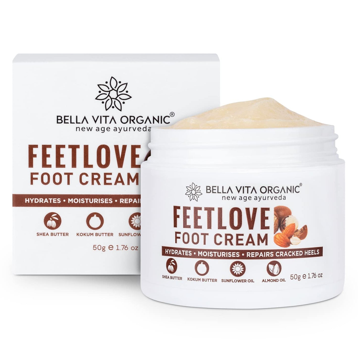 Bella Vita Organic Feet Love Foot Cream Softens Hydrates Rough Dry Feet, Moisturizes & Rep