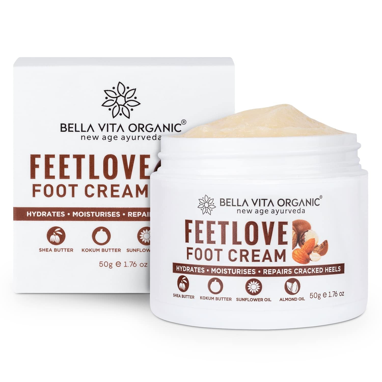 Bella Vita Organic Feet Love Foot Cream Softens Hydrates Rough Dry Feet, Moisturizes & Rep
