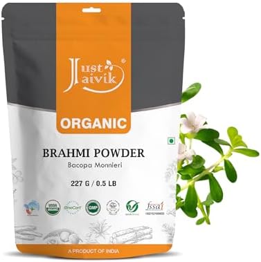 Just Jaivik 100% Organic Brahmi Powder Bacopa Monnieri- USDA Certified Organic, 227 GMS /