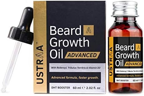 USTRAA Beard Growth Oil Advanced - 2.02 Oz - Beard Growth Oil for Patchy Beard, with Reden
