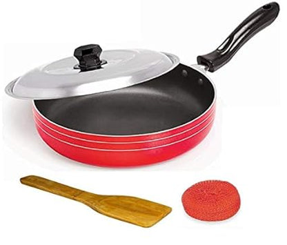 iKonbi Non Stick Fry Pan with lid and Stainless Steel Square Egg/Pancake Ring with Handle