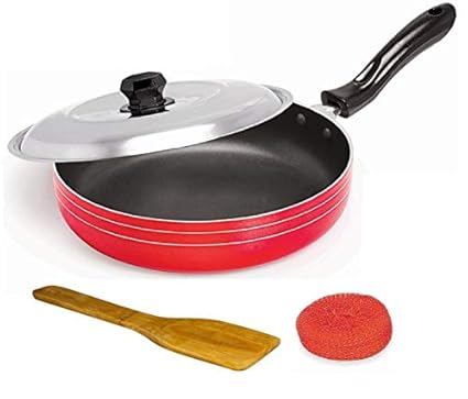 iKonbi Non Stick Fry Pan with lid and Stainless Steel Square Egg/Pancake Ring with Handle