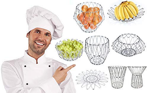 iKonbi Stainless Steel Multipurpose Folding Fruit and Vegetable Basket for Kitchen, Dining or Center Table - Flexible Basket Also Used for Office Purpose Serving and in Party8 Shapes