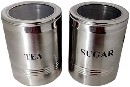 iKonbi Stainless Steel Trio Ribbed Canisters – Tea, Sugar, Set of