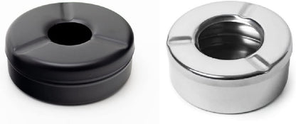 iKonbi Stainless Steel Black/Silver Round Lid Ash Tray- Set of 2