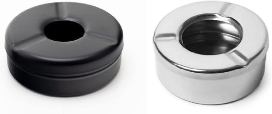 iKonbi Stainless Steel Black/Silver Round Lid Ash Tray- Set of