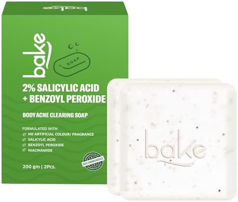 BAKE 2% Salicylic Acid Soap (2 Pcs) Scrub Treatment With Niacinamide For Body & Back Acne,