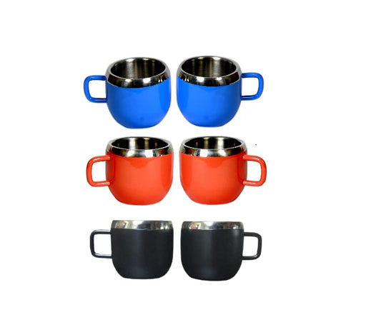 iKonbi Stainless Steel Double Wall Colorful Apple Cups- Set of 6 90 ml