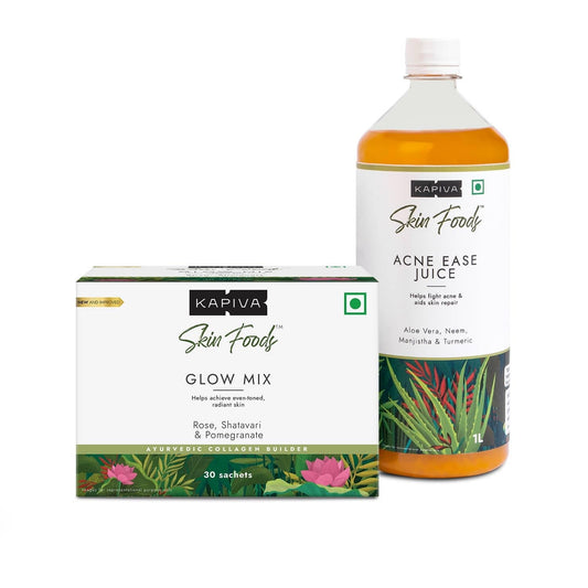 Kapiva Skin Foods Glow Mix 108 Gms & Acne Ease Juice 1L | For Acne, Acne Scars, Pigmentati