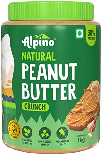 ALPINO Natural Peanut Butter Crunch 1kg - 100% Roasted Peanuts - 30g Protein, No Added Sug