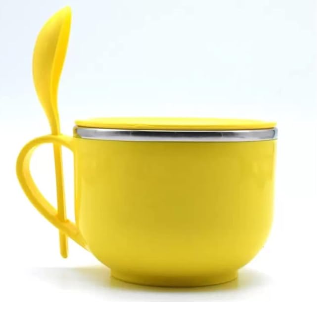 iKonbi Maggi/ Soup/ Oats and Pasta Bowl with Fork & Spoon, Yellow 750 ml