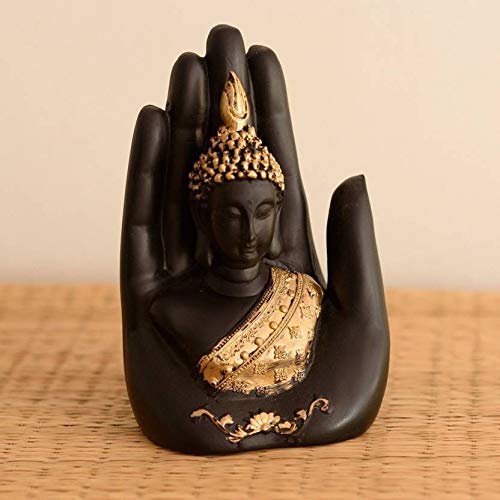 iKonbi Resin Hand Buddha Vaastu, Showpiece, Corporate, Traditional, Handmade, Miniature, Antique, Buddhism, Gautam Buddha, Peace, Royal, Decorative Showpiece 18 x 10 x 6 cm, Black and Gold