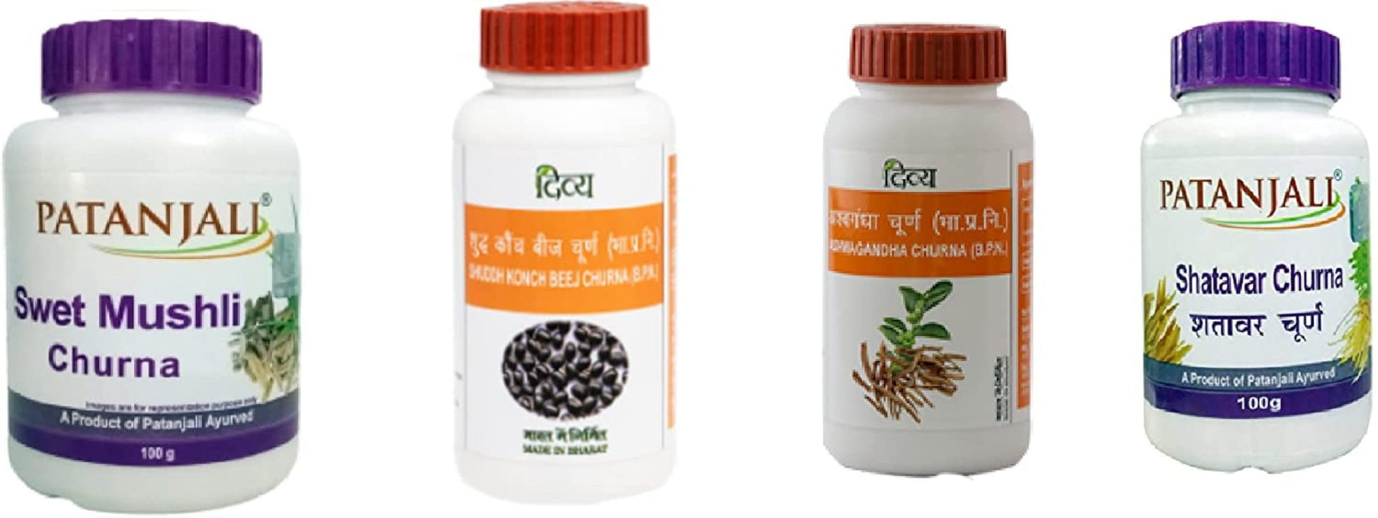 Patanjali Shatavar, Swet Mushli, Ashwagandha & Konch beej Churna Shuddh Combo