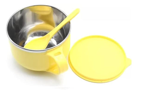 iKonbi Maggi/ Soup/ Oats and Pasta Bowl with Fork & Spoon, Yellow 750