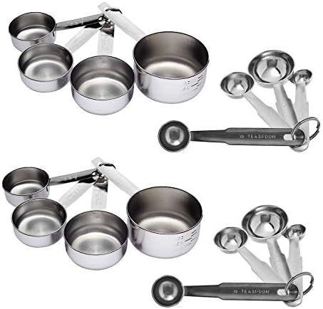 iKonbi Set of 4 Measuring Cup and 4 Measuring Spoon -Set of 2, Color Silver,Total Item