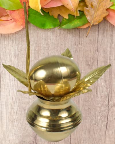iKonbi Brass Mangal Kalash, Nariyal & Mango Leaf/Aam Patta Set for Pooja Approx. (Height 4.5 Inches)