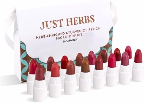Just Herbs Ayurvedic Lipstick Micro-Mini Kit | Kit of 16 Matte Lipsticks | Long-lasting |