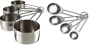 iKonbi Measuring Cup and Spoon Set – Stainless Steel, 250/125/80/60 ml, Pack of
