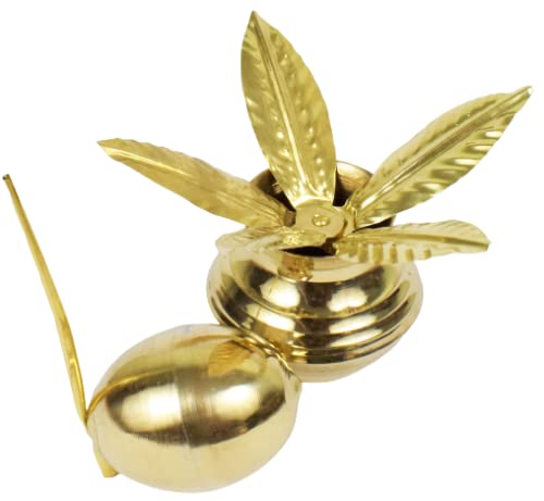 iKonbi Brass Mangal Kalash, Nariyal & Mango Leaf/Aam Patta Set for Pooja Approx. (Height 4.5 Inches)