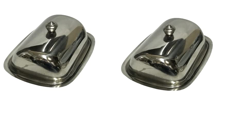 iKonbi Stainless Steel Round/Dome Shape Butter Dish/Butter Pot with Lid- Set of