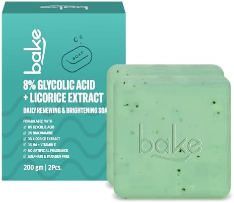 BAKE 8% Glycolic Acid Scrub Treatment Soap (200 Gms Pack Of 2) With 3% Niacinamide | For P