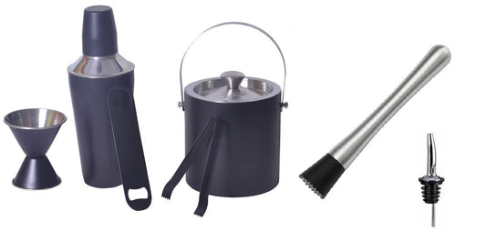 iKonbi Stainless Steel 7 Pcs Black Color Bar Set- Cocktail Shaker 750 ml, Ice Bucket-