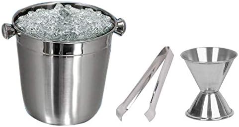 iKonbi Stainless Steel Indica Bucket Set Bucket, Peg Measure, Tong, Set of