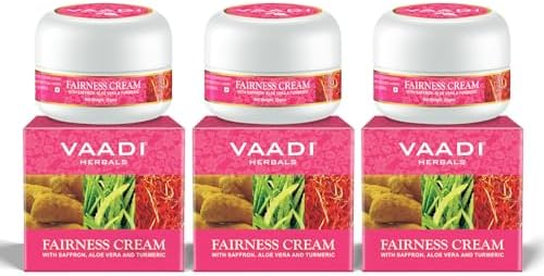 Vaadi Herbals Fairness Cream, Saffron Aloe Vera and Turmeric Extracts, 30g x 3