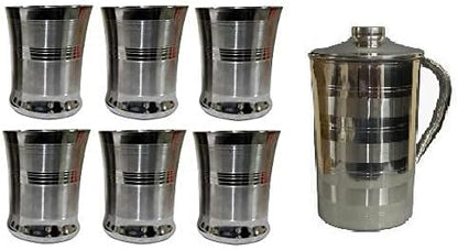 iKonbi Stainless Steel Peach Drinking Glasses with Water Jug and Lid 2 ltr, Set of 6 +