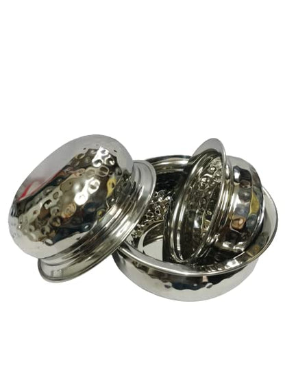 iKonbi Stainless Steel 3 Pcs Hammered Serving Handi/ Serving Bowls- Set of