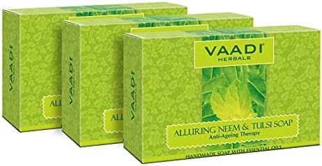 Vaadi Herbals Organic Neem Tulsi Body Soap Bar with Aloe Vera Extracts Vitamin E Tea Tree