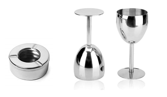 iKonbi Set of 2 Stainless Steel Goblet Glass Wine Glass with Lid Ash