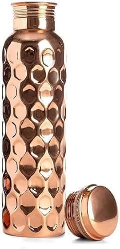 100% Pure Hammered Copper Travel Water Bottle - Ayurvedic Health Benefits (Diamond)