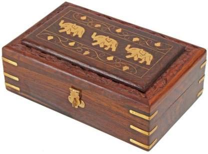 iKonbi Multipurpose Handcrafted with Floral Carvings Antique Finished Wooden Jewellery Box Organiser 8 x 5 Brown