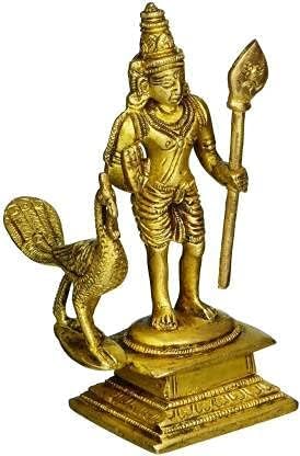 iKonbi Murugan Swami Miniature Statue Brass with Peacock, 2.25 × 3 × 4.3