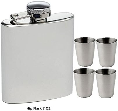 iKonbi Stainless Steel Hip Flask 7 oz with 4 Shot Glasses