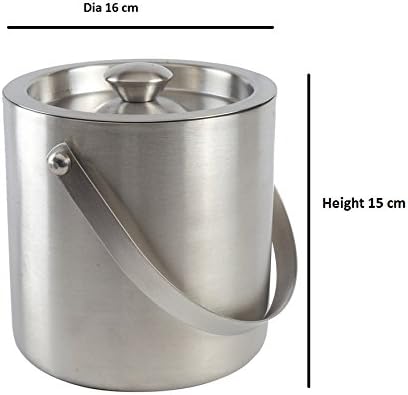 iKonbi Double-Walled Stainless Steel Ice Bucket With Lid, Ice Tong & Peg Measure 30/60 ml, 1.5 l